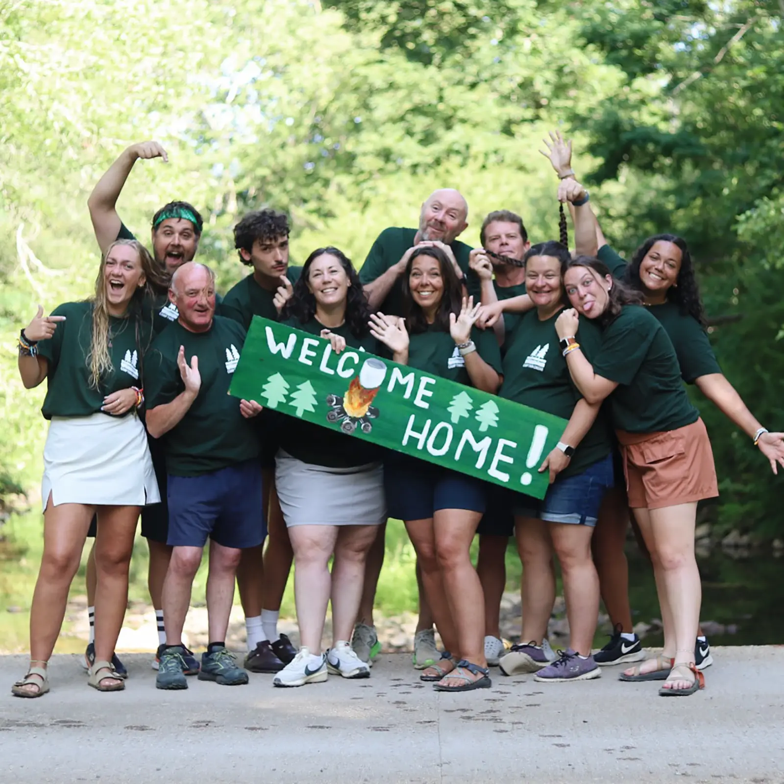 Leadership Team and Directors smiling at Camp Twin Creeks, a sleepaway summer camp for kids and teens in West Virginia